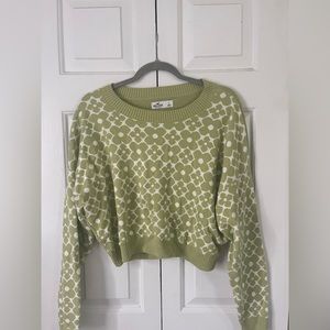 Hollister Olive Patterned Crew Neck Sweater